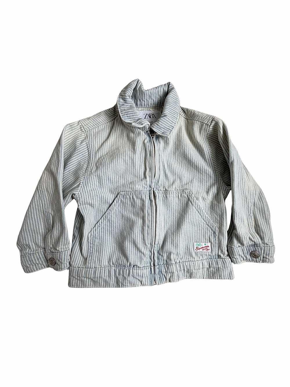 Zara Kids Light Blue Stripe Zip-Up Jacket 3 Years